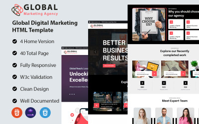 Agenzia di marketing globale - Agenzia di consulenza e marketing digitale Sito Web HTML5 Bootstrap pulito