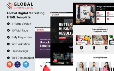 Глобальное маркетинговое агентство - Агентство цифрового маркетинга и консалтинга Веб-сайт с использованием Clean Bootstrap HTML5