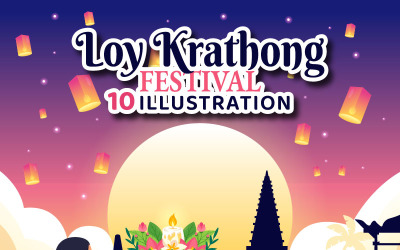10 Loy Krathong Fesztivál illusztráció