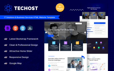 Techhost - Modelo de site HTML de soluções de TI e serviços empresariais