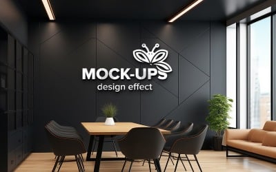 Mockup logo parete nera sala riunioni ufficio psd