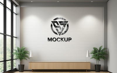 Mockup logo nero sul modello realistico di logo da parete psd per parete interna bianca