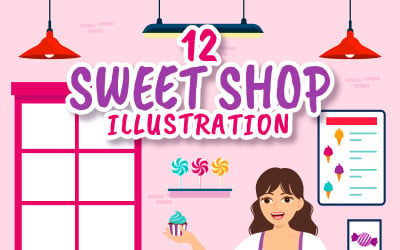 12 Ilustracja wektorowa sklepu ze słodyczami