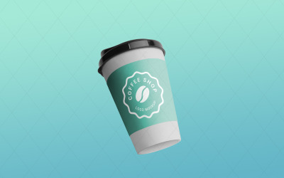 Kaffepappersmugg i luften med logotypmodell och föränderliga färger