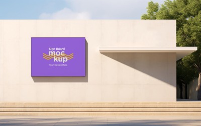 Sign Board Mockup on Building Wall 42
