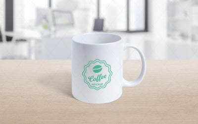 White mug on the table with logo mockup