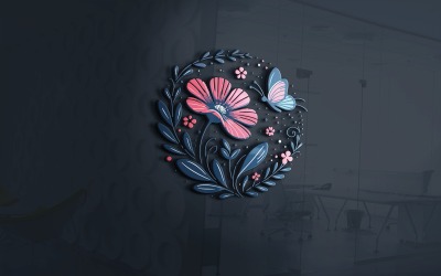 Boutique de fleurs élégante avec modèle de logo vectoriel papillon