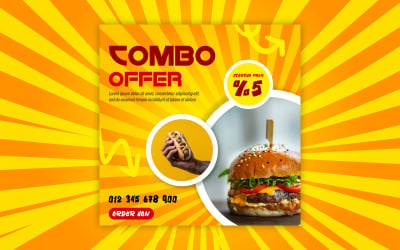Delicious Fast-food combo offer ad banner design EPS template.