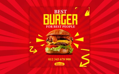 KOSTENLOSE EPS-Vorlage für das Design von Delicious Burger Fast Food-Werbebannern für soziale Medien