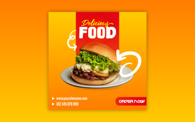 KOSTENLOSE EPS-Vorlage für das Design von Social-Media-Werbebannern „Delicious Fast Food“.