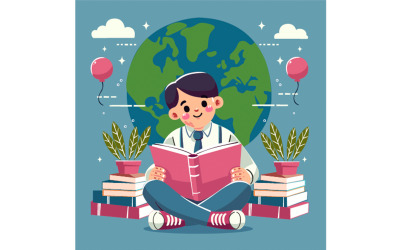 Cartoon Wereldboekendag illustratie