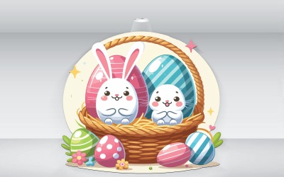 Conejo De Pascua Con Huevo En Cesta Ilustración