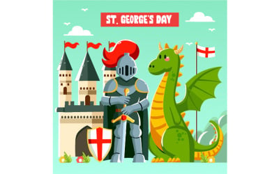 Flat St. George&#039;s Day with Knight and Dragon Illustration
