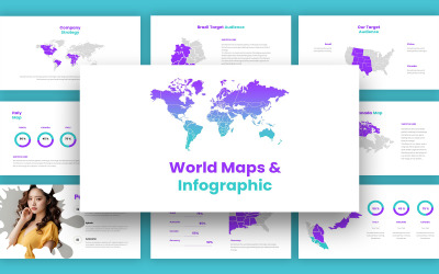Modelo de mapas mundiais e infográfico do Google Slides