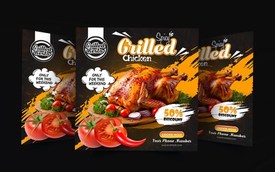 Conception d&amp;#39;affiche de médias sociaux de poulet grillé de restaurant chaud et épicé