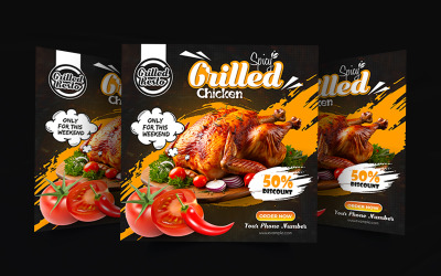 Diseño de póster para redes sociales de pollo a la parrilla picante en restaurante