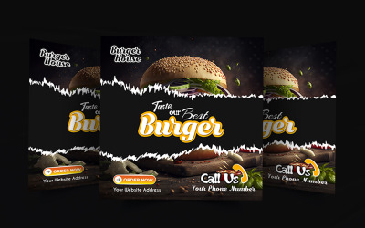 Kreatív burgerhirdetés közösségi média poszttervezés