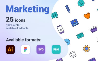 Conjunto de iconos sobre el tema del marketing en Internet.