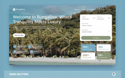 Bungaflow - Resort &amp;amp; Hotel Hero Bölümü Figma Şablonu