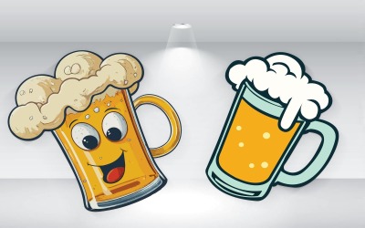 Colección de 2 tazas de plantilla de vector de ilustración de cerveza