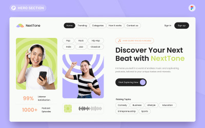 NextTone - Music &amp;amp; Podcast Hero Section Figma Template
