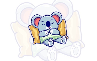 Koala carino che dorme su un cuscino icona vettore cartone animato