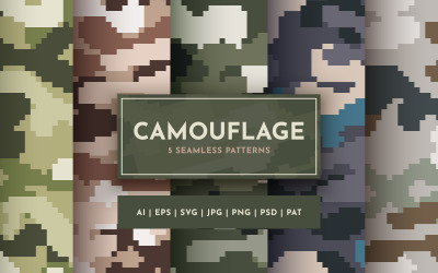 Set 5 Seamless Pixel Camouflage Patterns