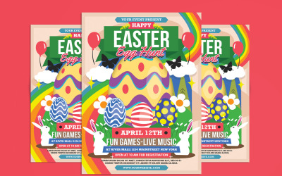Modello di poster per volantino per la caccia alle uova di Pasqua felice