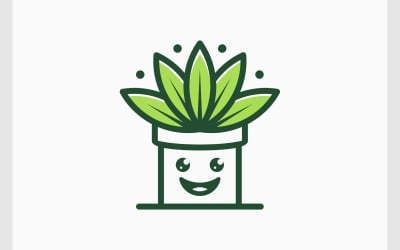 Szczęśliwy logo doniczki z rośliną doniczkową