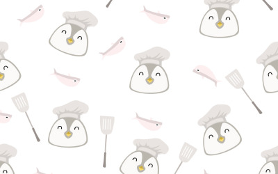Chef Penguin Seamless Pattern