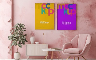 Mockup di cornice per poster con oggetti decorativi 01