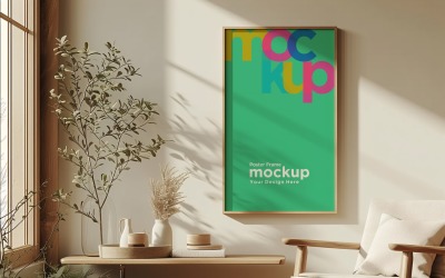 Poster Frame Mockup med vaser på bordet 06