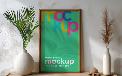 Poster Frame Mockup with a vases on the table 02