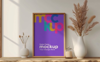 Poster Frame Mockup med vaser på bordet 38