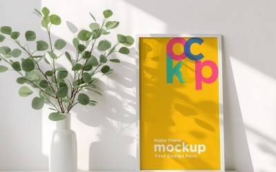 Poster Frame Mockup with a vases on the shelf 42