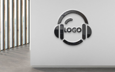 Logo muzyki na słuchawkach, szablon logo słuchawek z falą dźwiękową