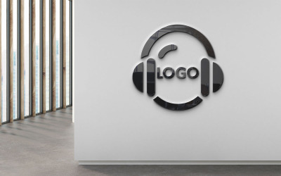Logotipo de batida de música de fone de ouvido, modelo de logotipo de fone de ouvido de onda sonora
