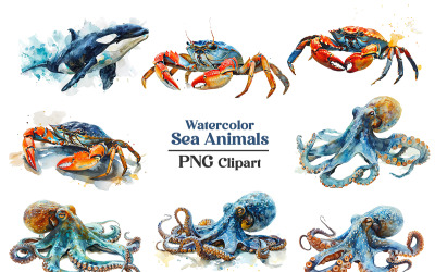 Handritad akvarell havsdjur clipart illustration