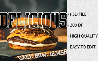 Ilustración de anuncio de hamburguesa Modelo PSD