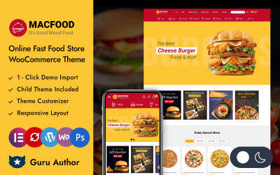 Macfood — интернет-магазин быстрого питания Elementor WooCommerce, адаптивная тема