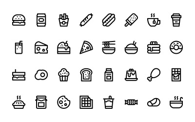 Conjunto de ícones de alimentos e bebidas em estilo de linha pronto para usar