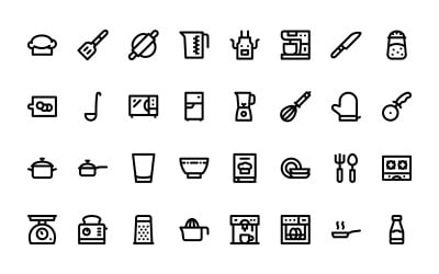 Conjunto de ícones de cozinha em estilo de linha pronto para usar