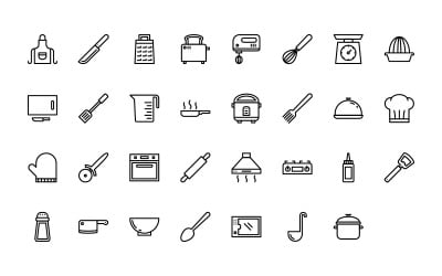 Gebrauchsfertiges Icon-Set für die Küche im Outline-Stil