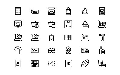 Klaar voor gebruik lijnstijl supermarkt Icon Set