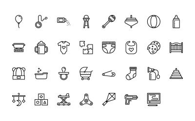 Ready to Use Outline Style Baby &amp;amp; Toys Icon Set