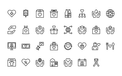 Ready to Use Outline Style Charity Icon Set