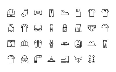 Ready to Use Outline Style Clothes &amp;amp; Accessories Icon Set
