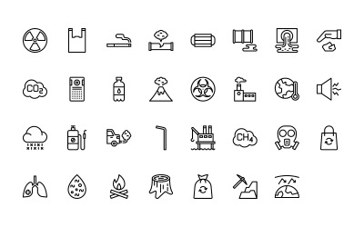 Conjunto de ícones de poluição de estilo de contorno pronto para usar