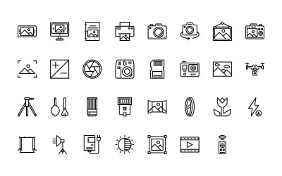 Gebrauchsfertiges Icon-Set für Fotografie im Outline-Stil