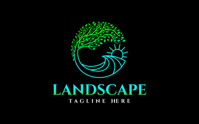 Conception de logo de paysage naturel d&amp;#39;arbre de cercle de mer d&amp;#39;océan